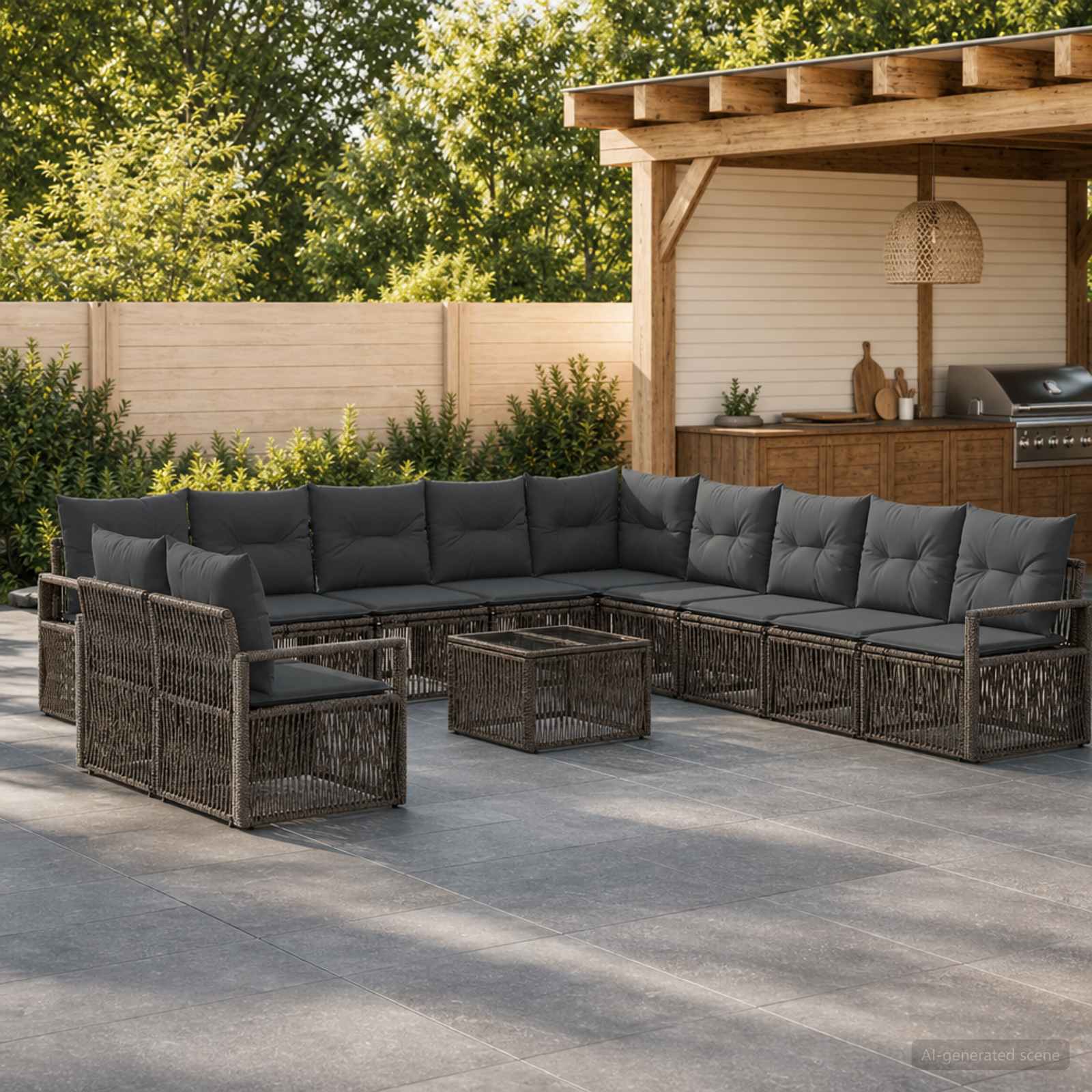 Tuinbankenset 12 pcs Grijs poly rattan – afbeelding 1