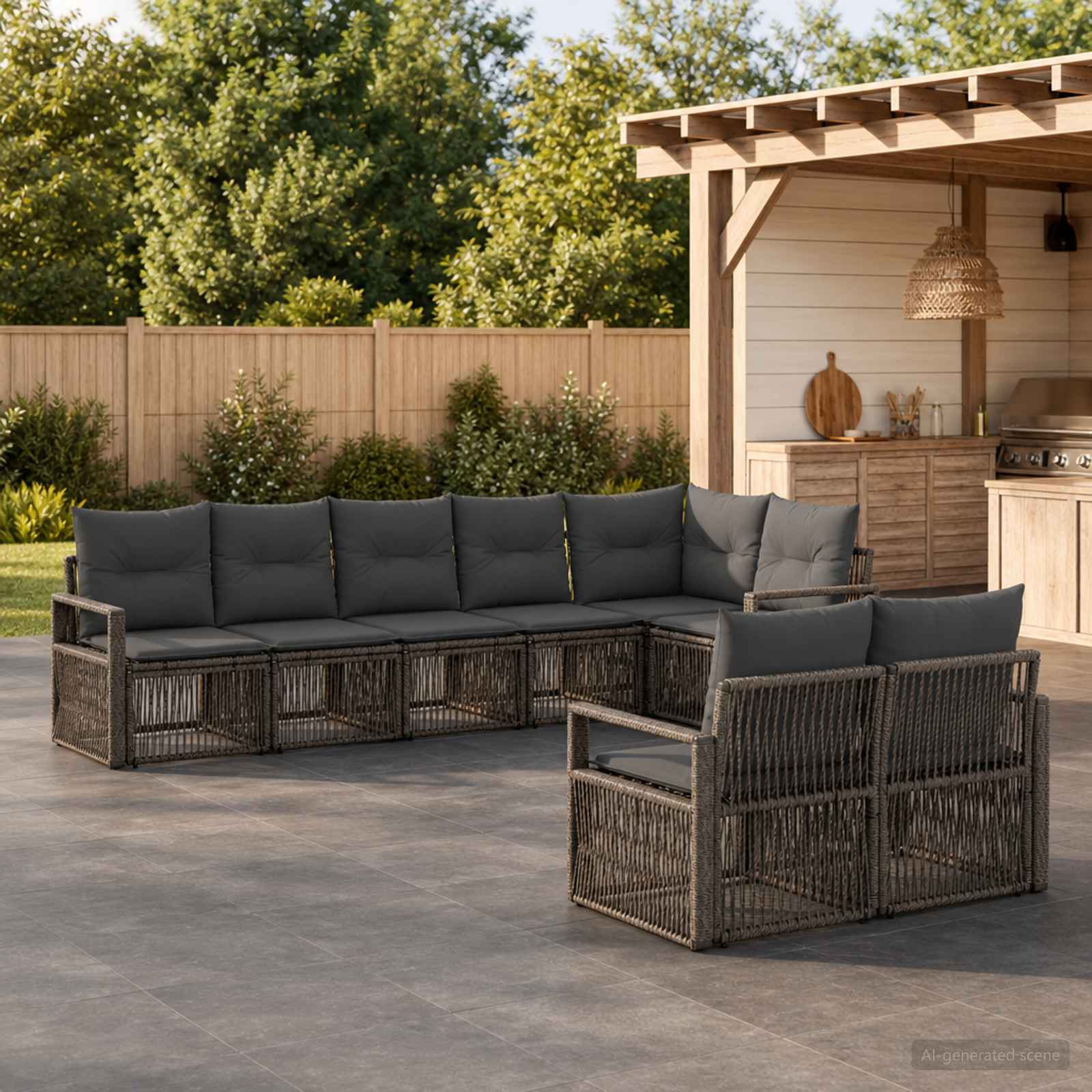 Tuinbankenset 8 pcs Grijs poly rattan – afbeelding 1