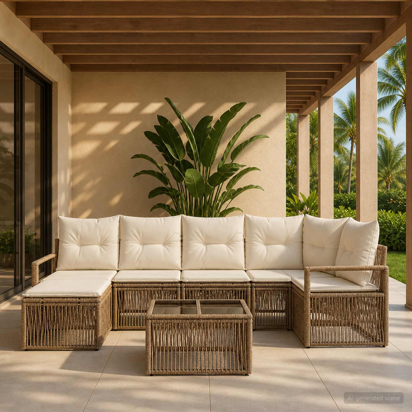 Tuinbankenset 7 pcs Beige poly rattan