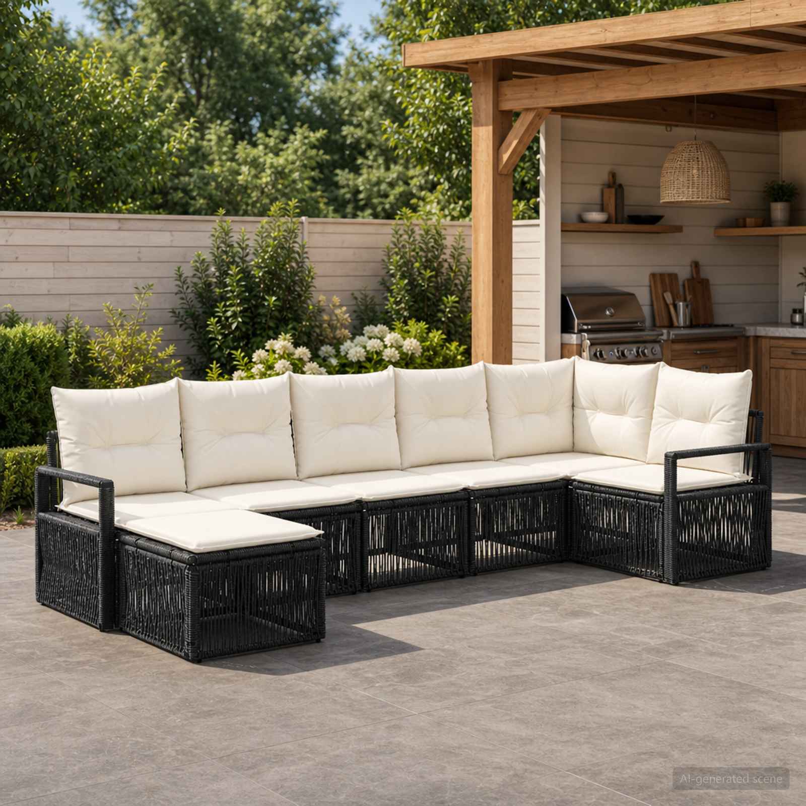 Set Divano da Giardino 7 pcs Nero polyrattan - immagine prodotto