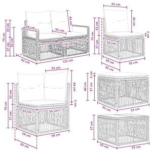 Sada zahradních pohovek 8 pcs Černá polyratan - obrázek 10