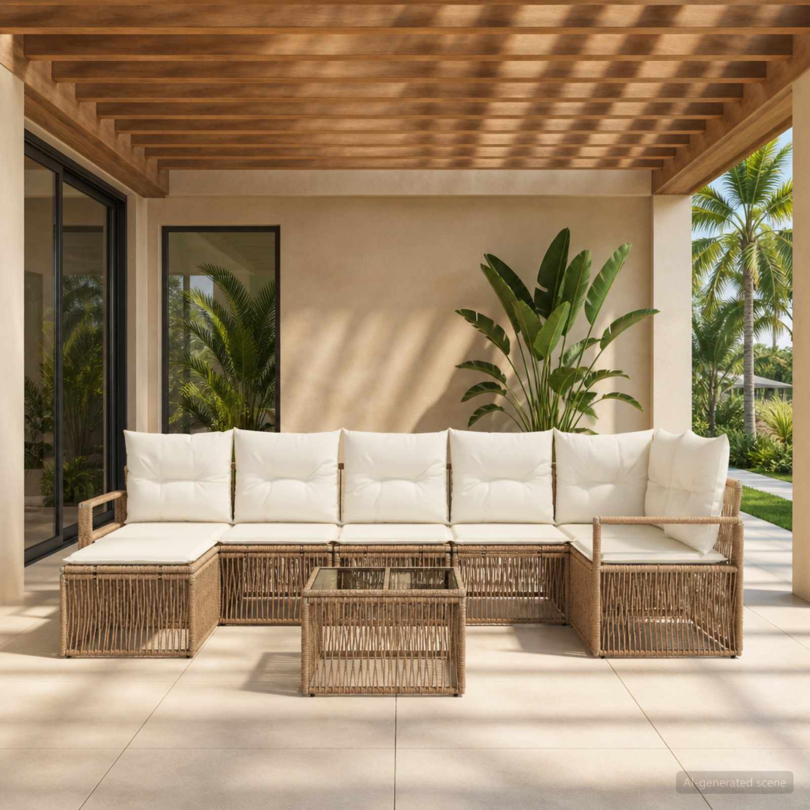 Tuinbankenset 8 pcs Beige poly rattan