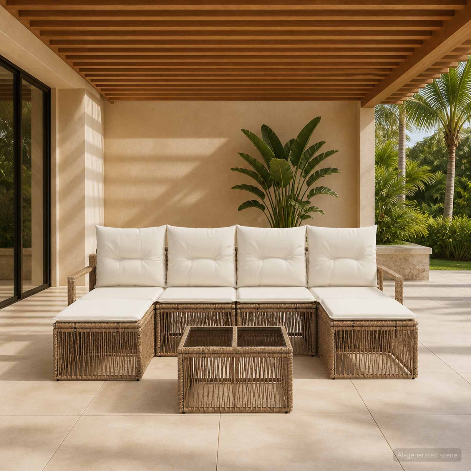 Tuinbankenset 7 pcs Beige poly rattan