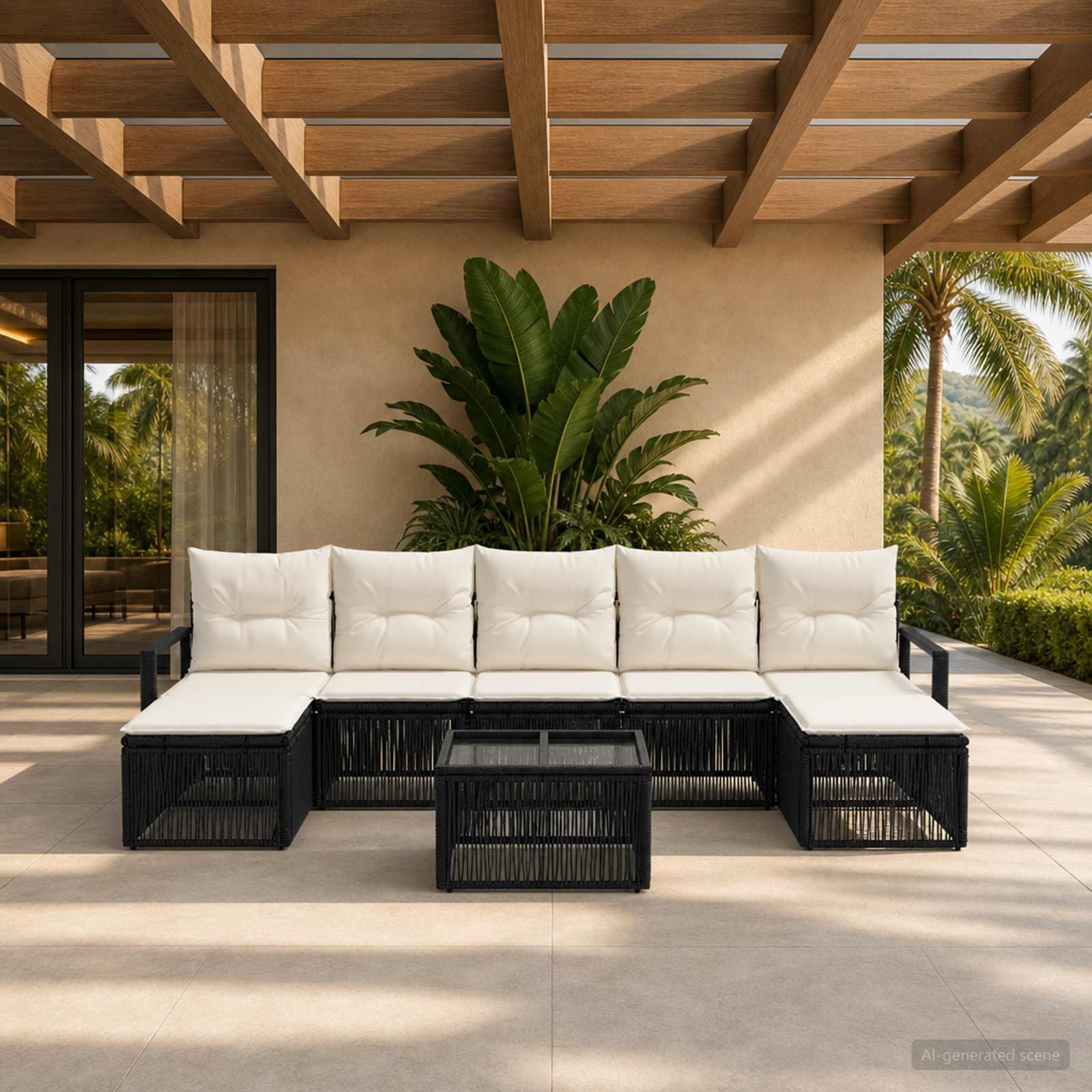 Tuinbankenset 8 pcs Zwart poly rattan – afbeelding 1