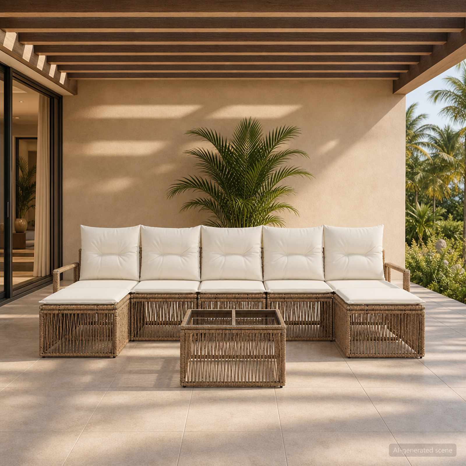 Tuinbankenset 8 pcs Beige poly rattan