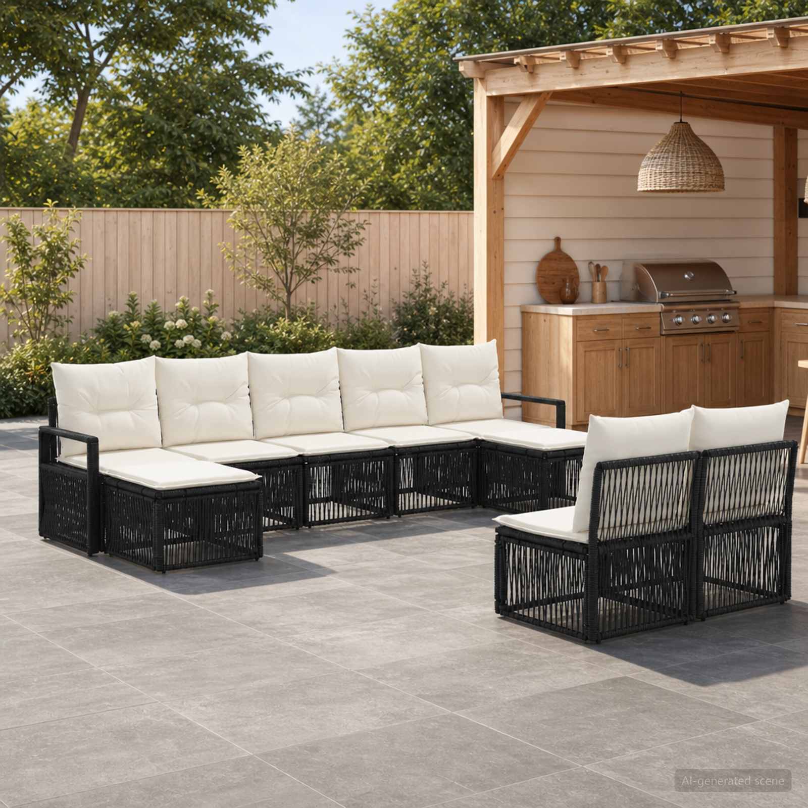 Tuinbankenset 9 pcs Zwart poly rattan – afbeelding 1