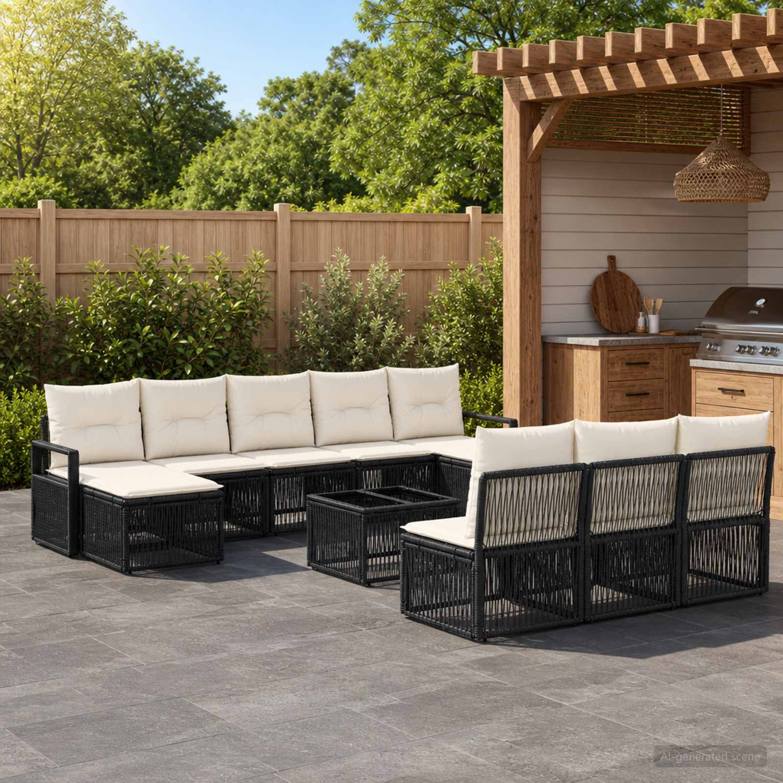 Tuinbankenset 11 pcs Zwart poly rattan – afbeelding 1