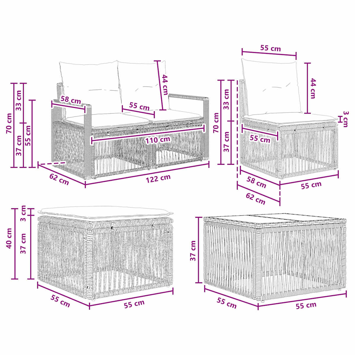 Havesofa Sæt 10 stk. polyrattan - Billede 10