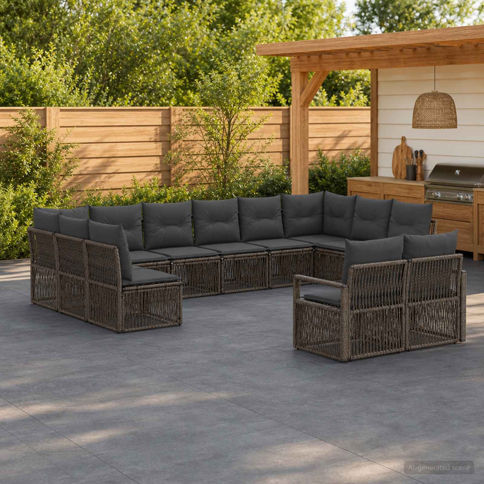 Havesofa sæt 12 stk. i grå polyrattan - modulært lounge sæt til have og terrasse