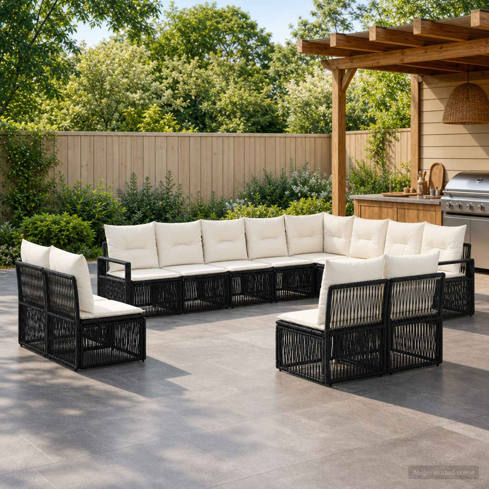 Tuinbankenset 12 pcs Zwart poly rattan – afbeelding 1