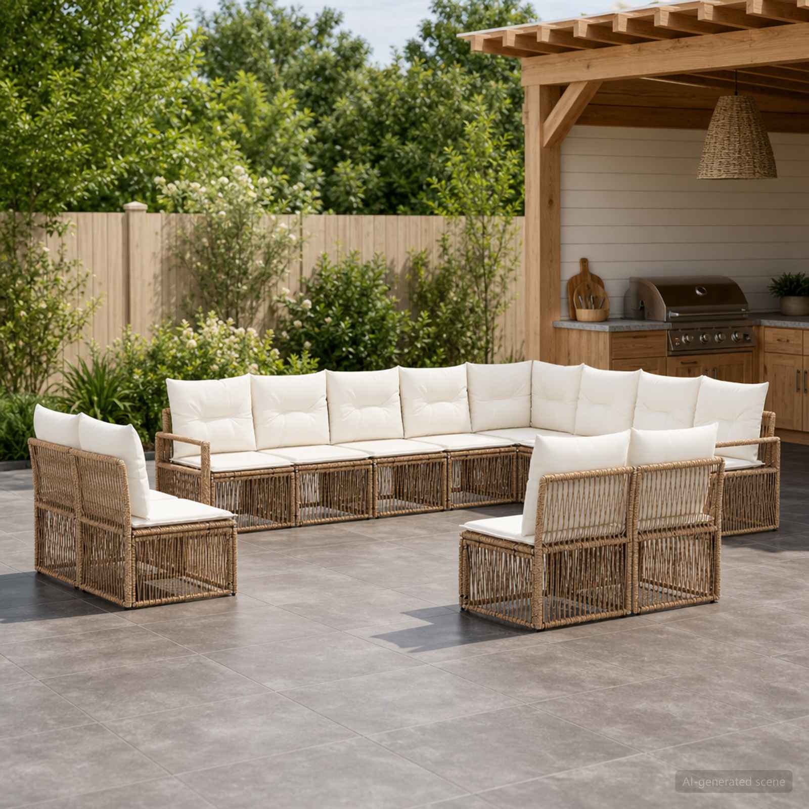 Tuinbankenset 12 pcs Beige poly rattan – afbeelding 1