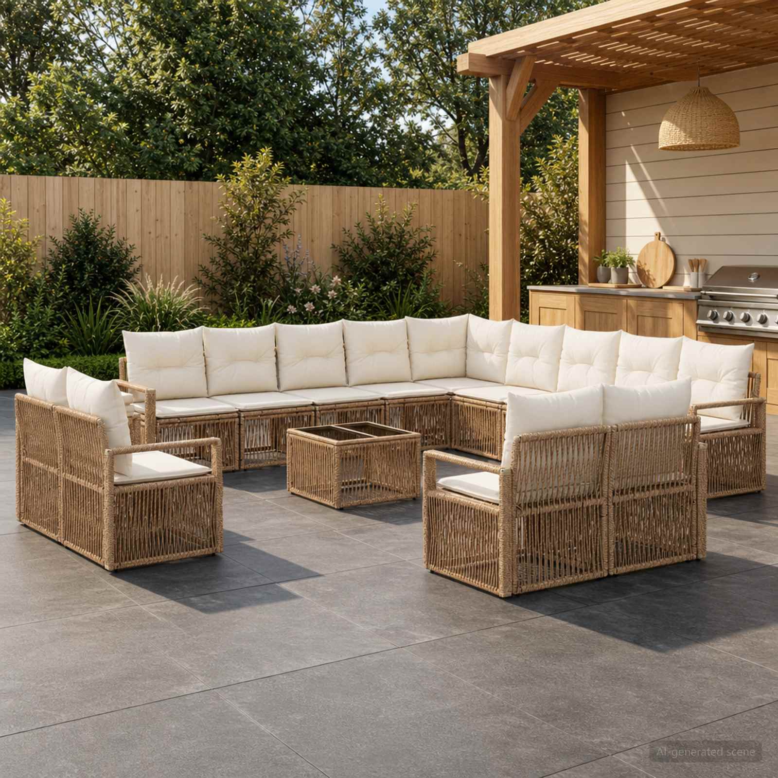 Tuinbankenset 14 pcs Beige poly rattan