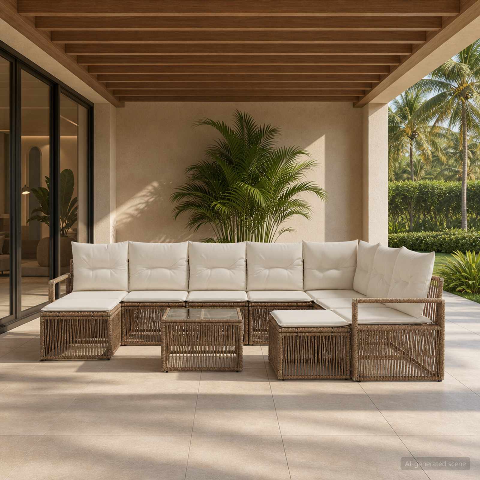 Tuinbankenset 10 pcs Beige poly rattan