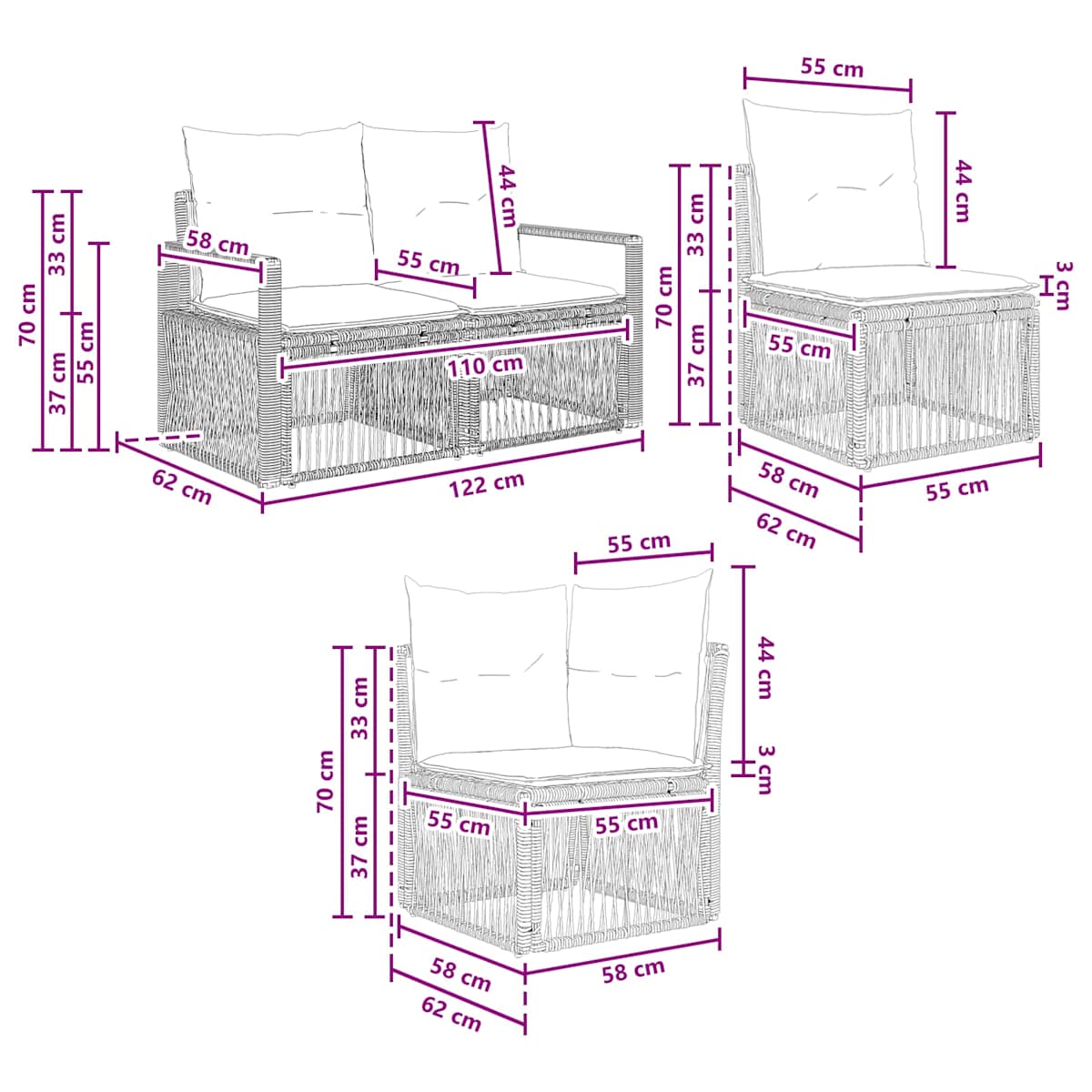 Havesofa Sæt 8 stk. 8-Antal sæder polyrattan - Billede 8
