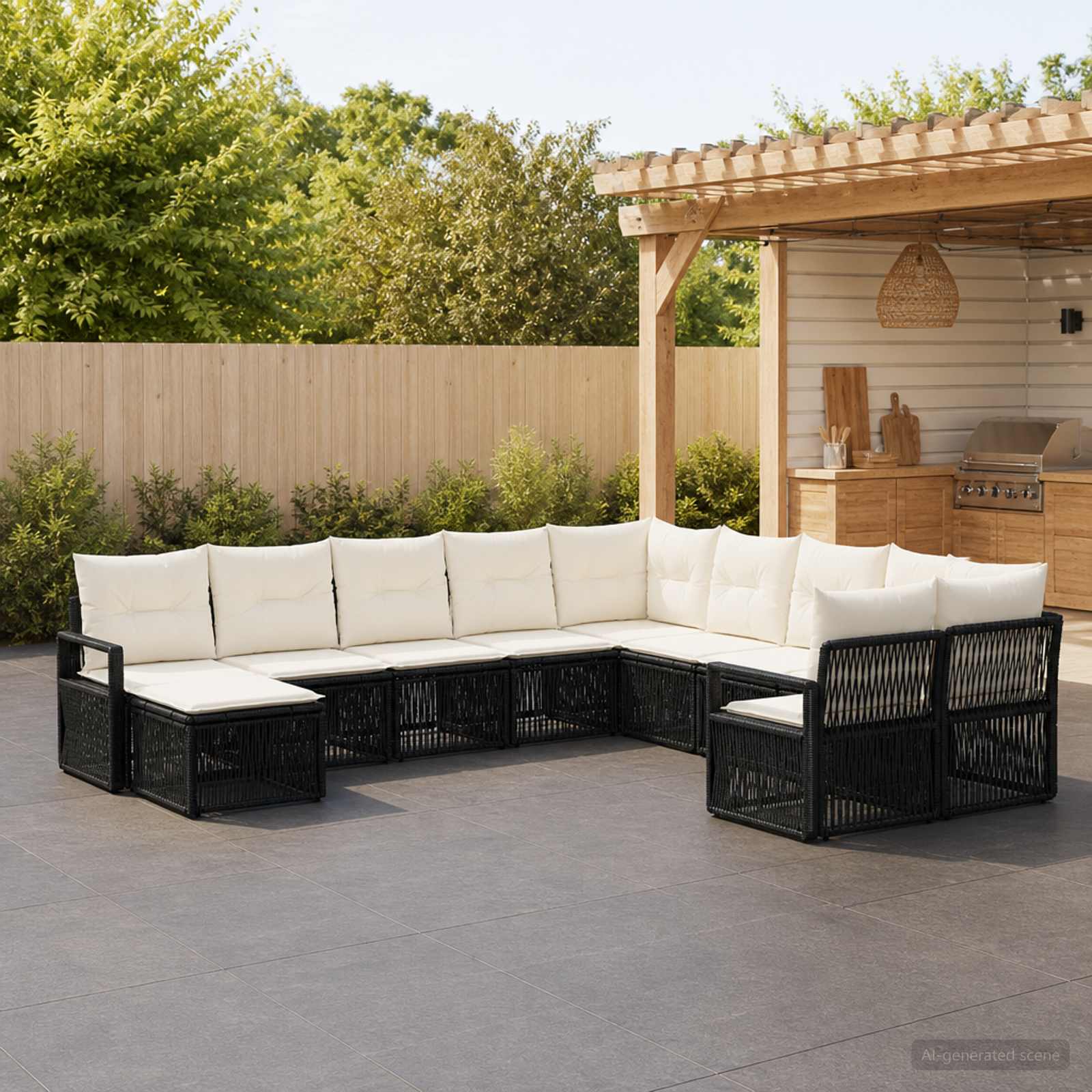 Tuinbankenset 11 pcs Zwart poly rattan – afbeelding 1