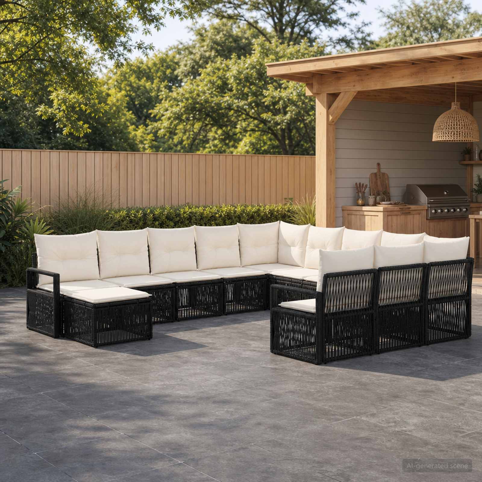 Tuinbankenset 12 pcs Zwart poly rattan – afbeelding 1