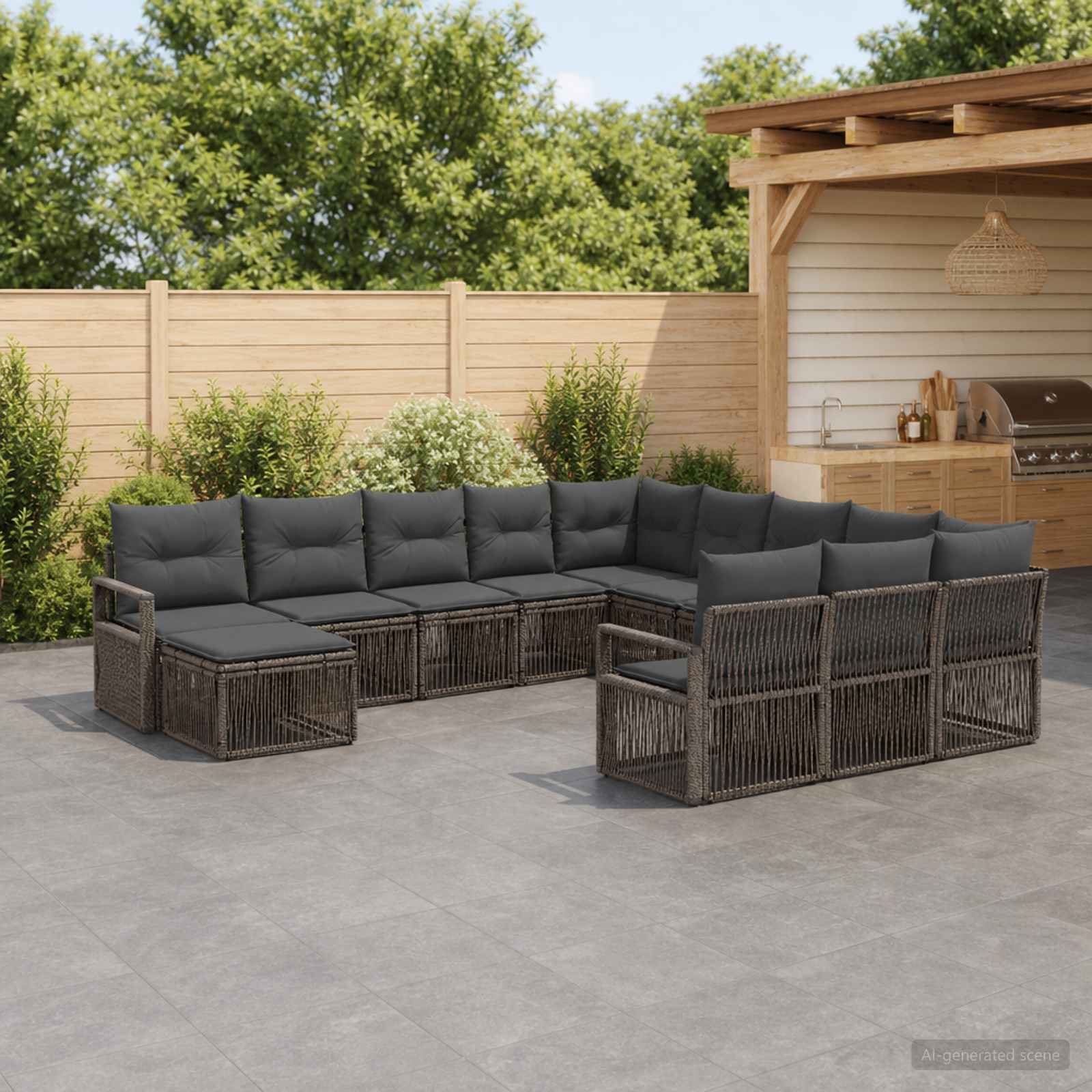 Tuinbankenset 12 pcs Grijs poly rattan – afbeelding 1