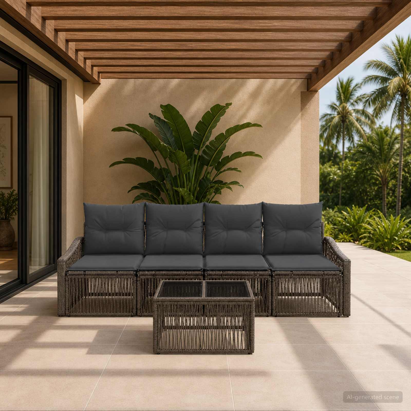 Set Divano da Giardino 5 pcs Grigio polyrattan - immagine prodotto