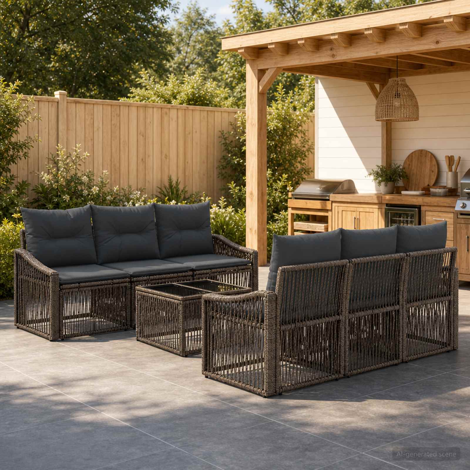 Tuinbankenset 7 st Grijs poly rattan