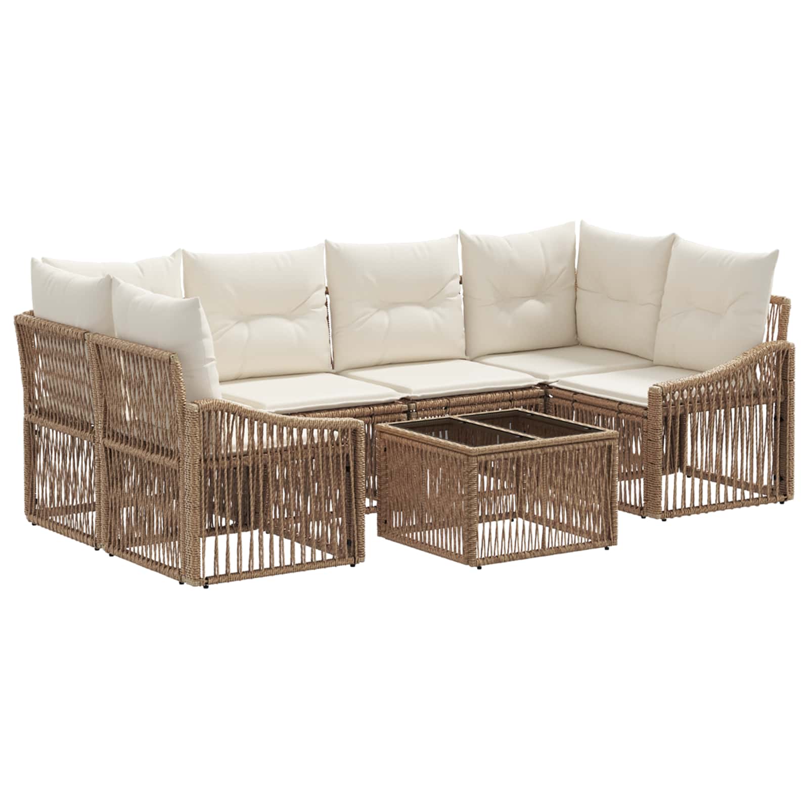 Tuinbankenset 7 st Beige poly rattan - Afbeelding 2