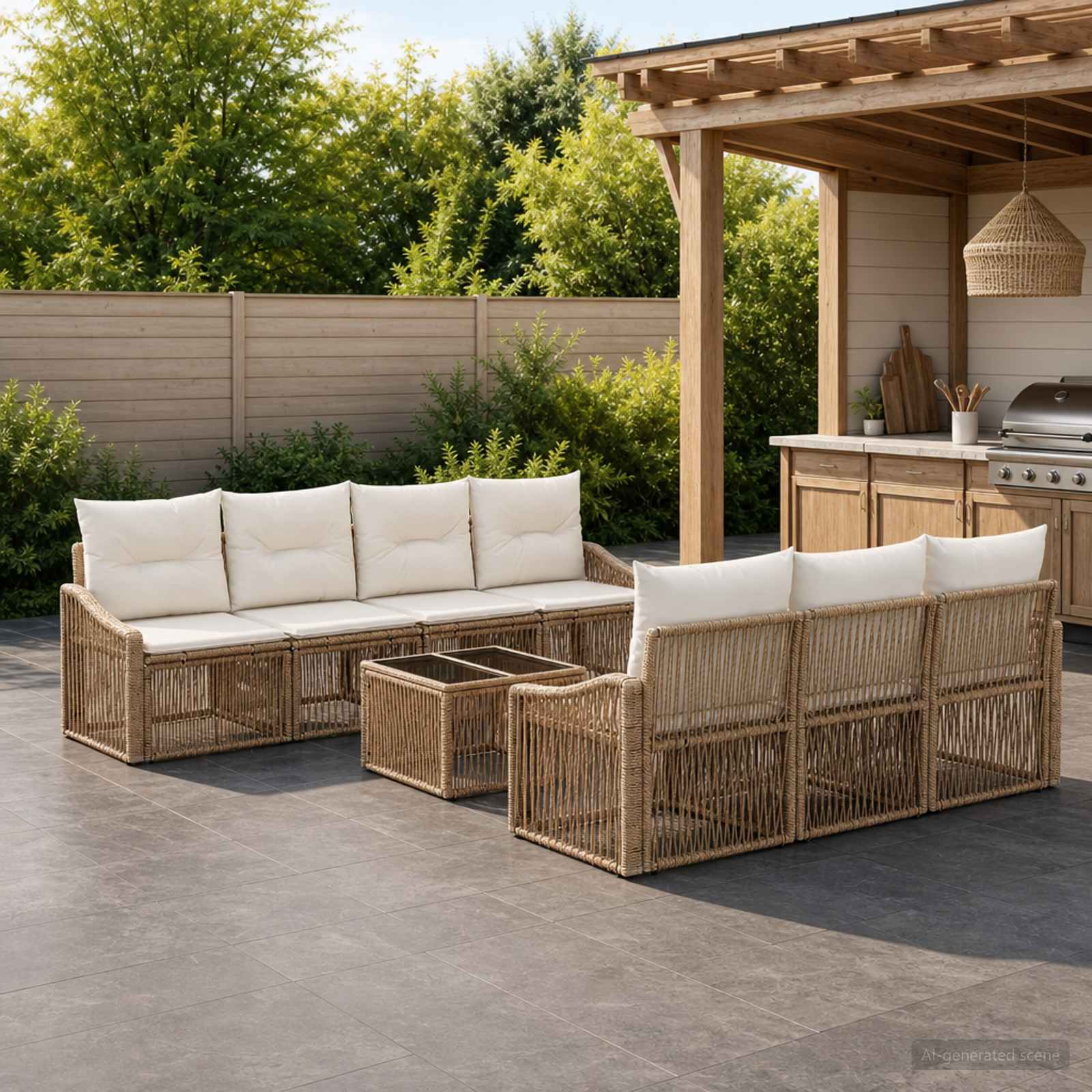 Tuinbankenset 8 st Beige poly rattan