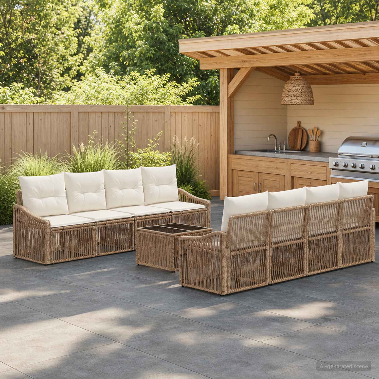 vidaXL Gartensofa-set 9 stk. Beige Poly-Rattan