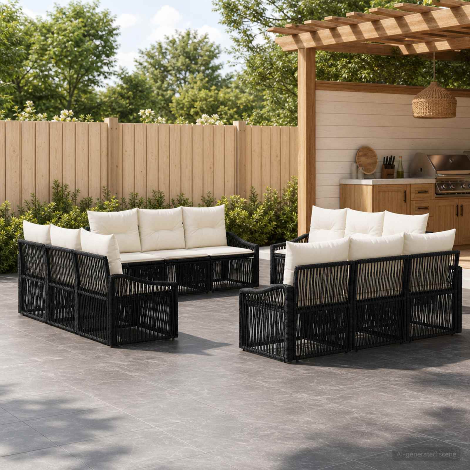 Tuinbankenset 12 pcs Zwart poly rattan – afbeelding 1