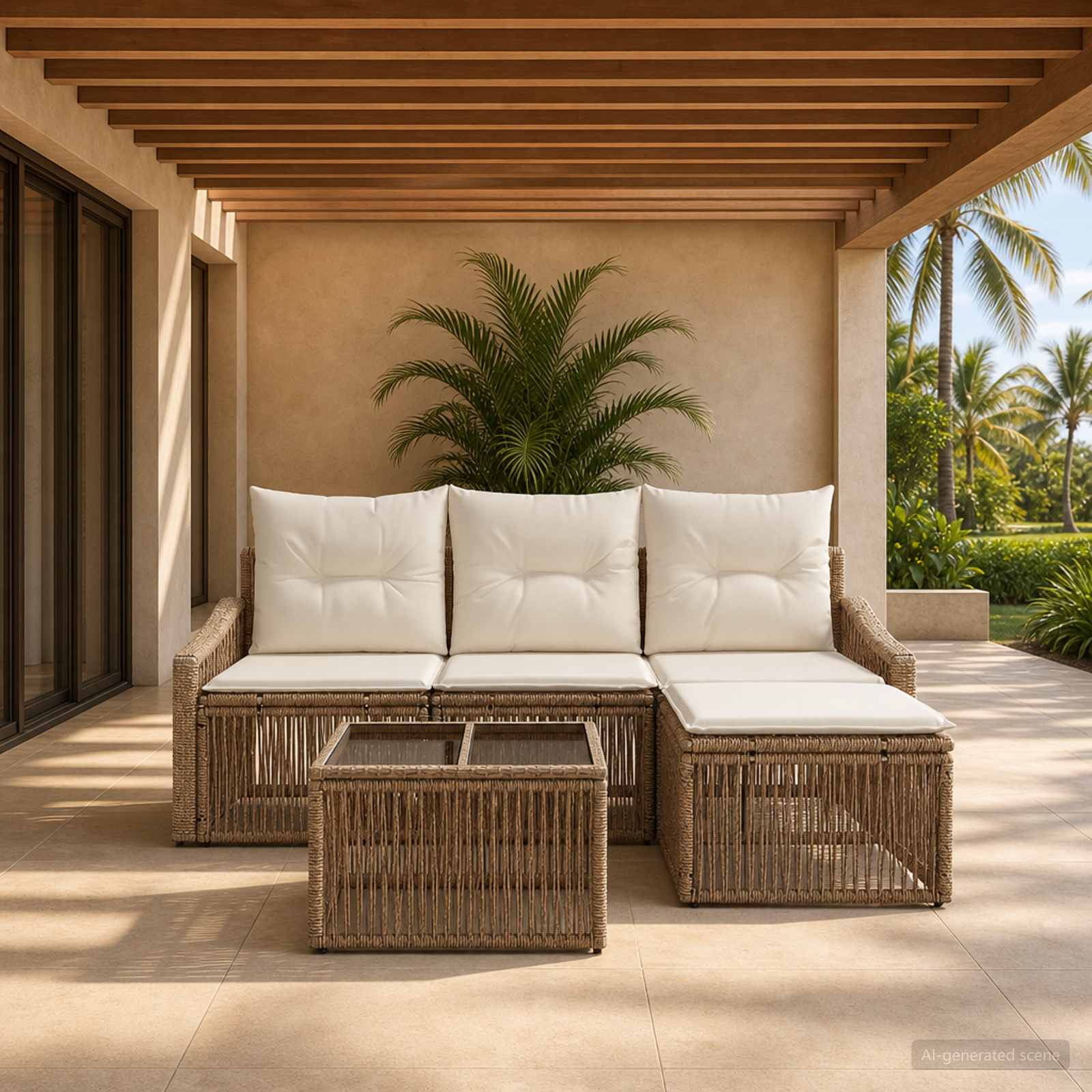 Tuinbankenset 5 pcs Beige poly rattan