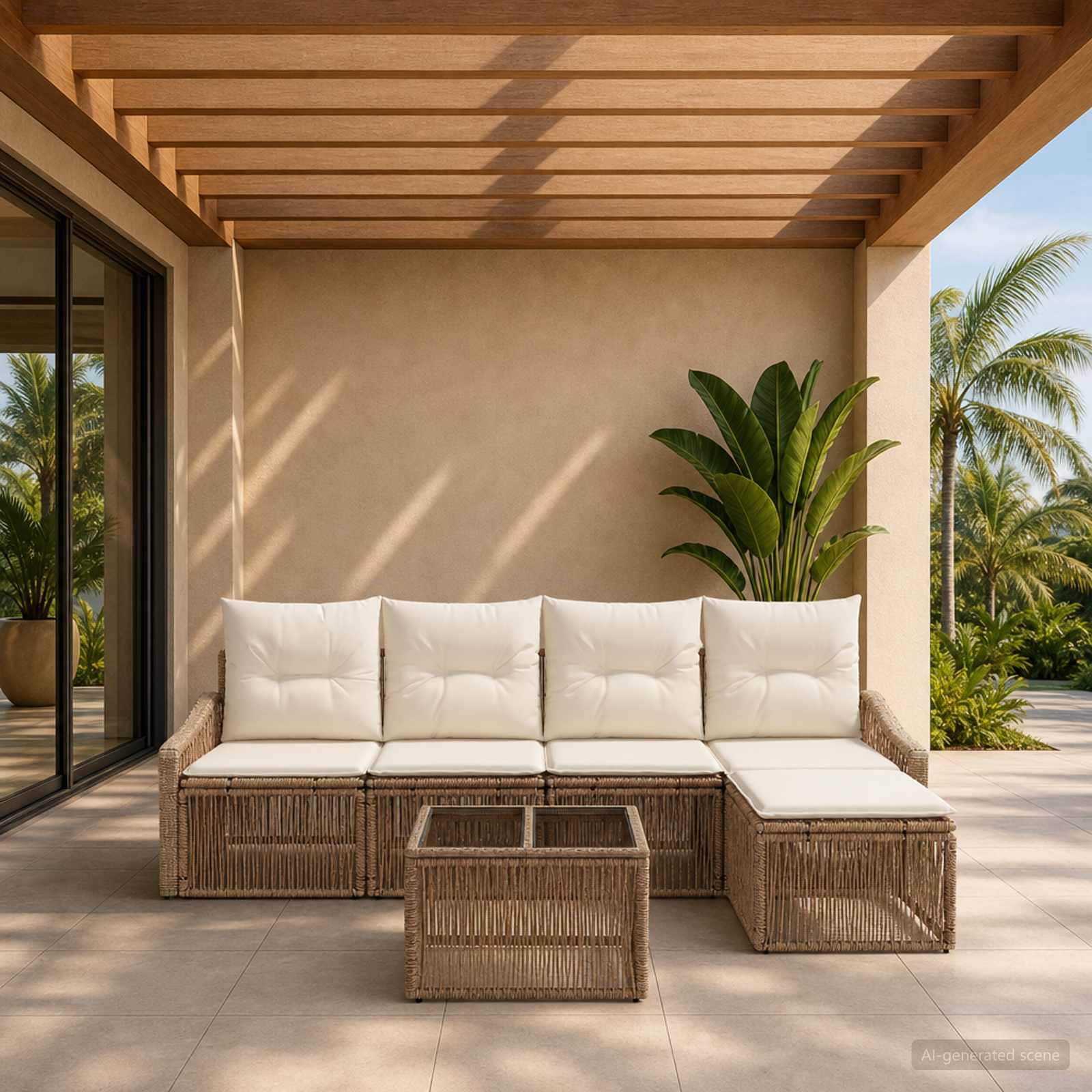 Tuinbankenset 6 pcs Beige poly rattan