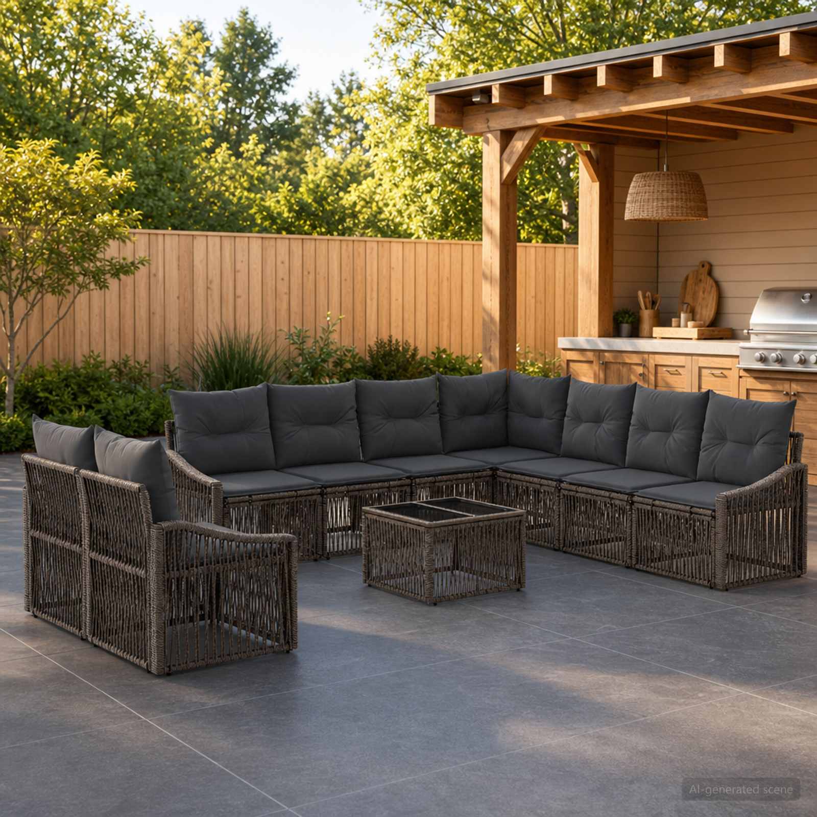 Tuinbankenset 10 pcs Grijs poly rattan – afbeelding 1