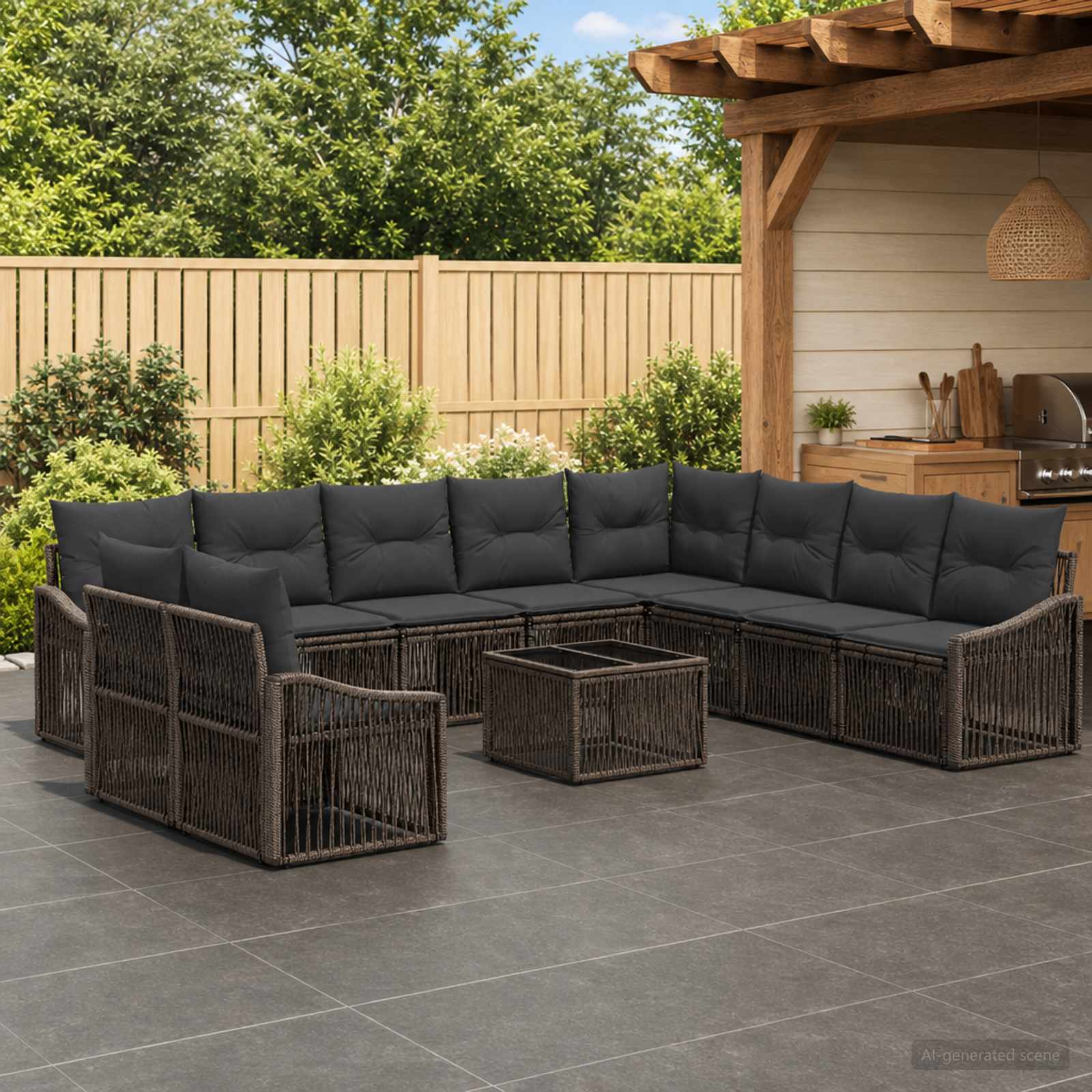 Tuinbankenset 11 pcs Grijs poly rattan – afbeelding 1