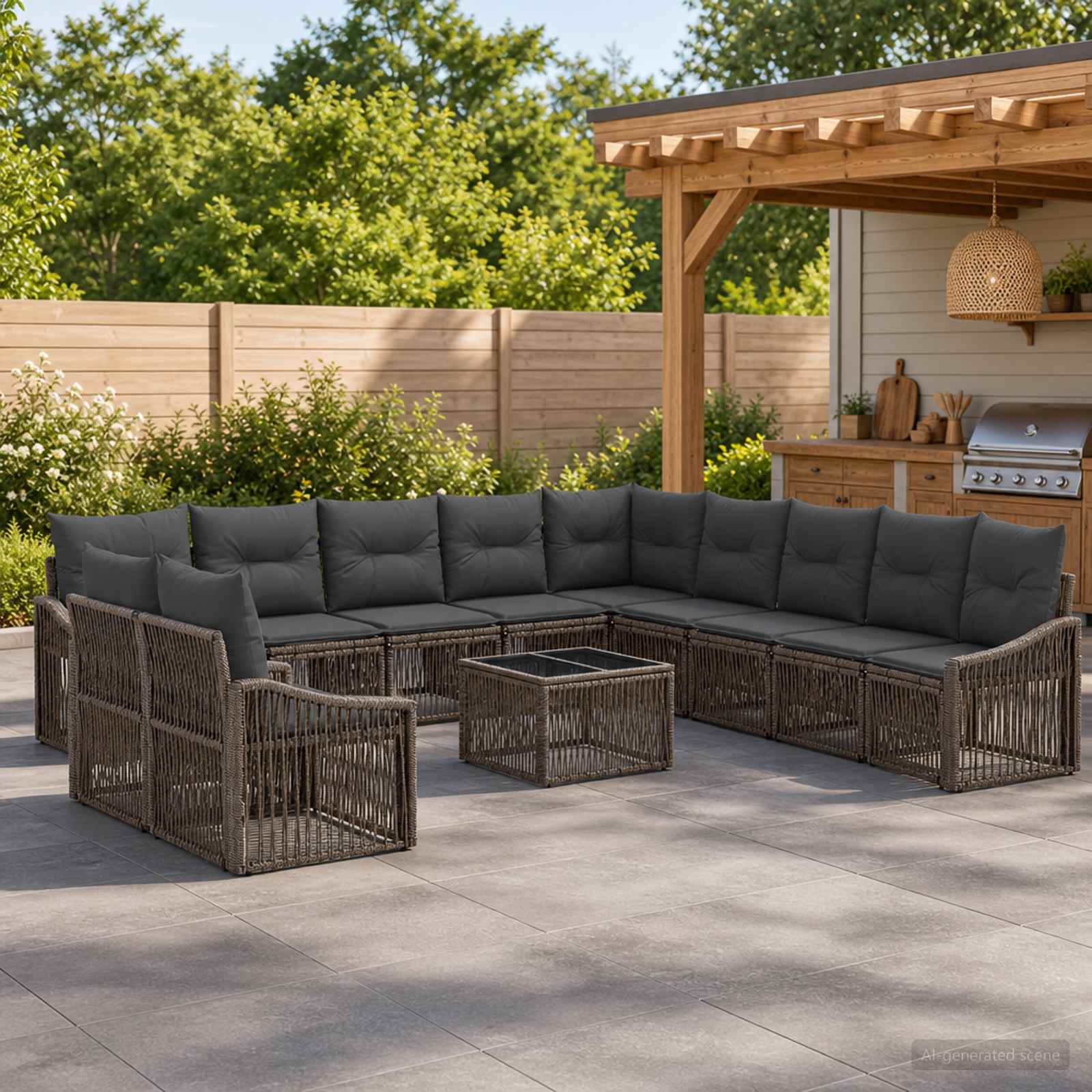 Tuinbankenset 12 pcs Grijs poly rattan – afbeelding 1