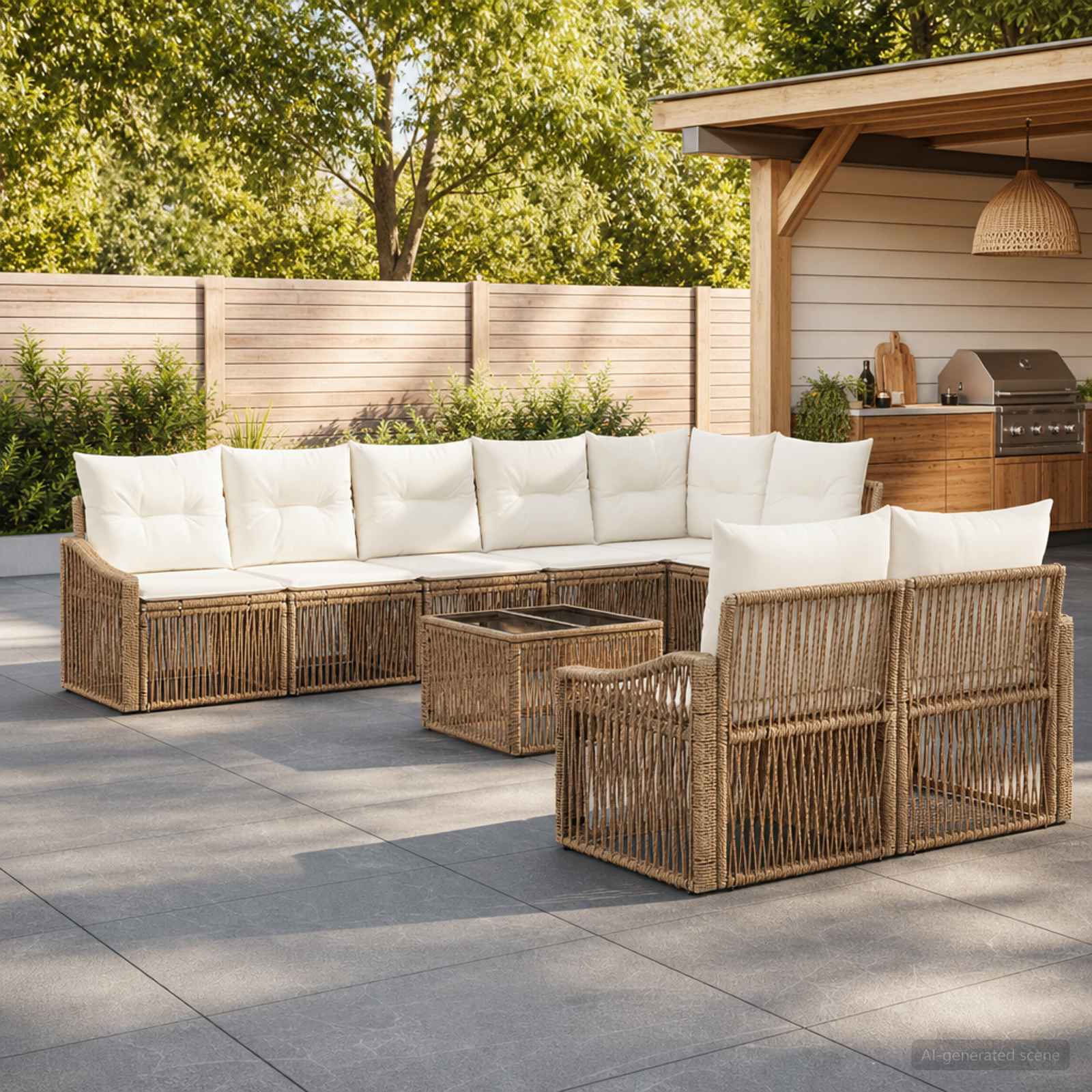 Tuinbankenset 9 pcs Beige poly rattan