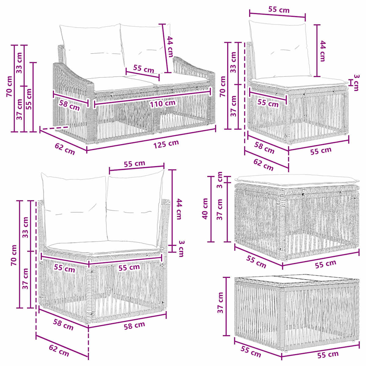 Havesofa Sæt 8 stk. polyrattan - Billede 11