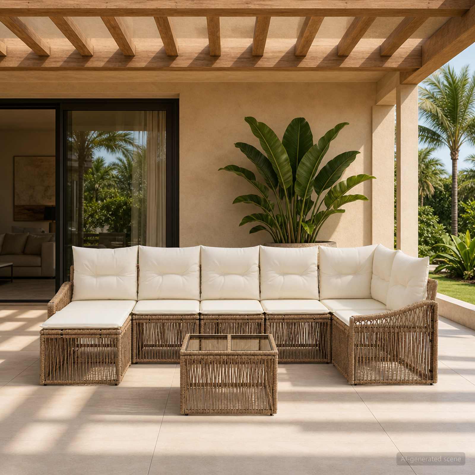 Tuinbankenset 8 pcs Beige poly rattan