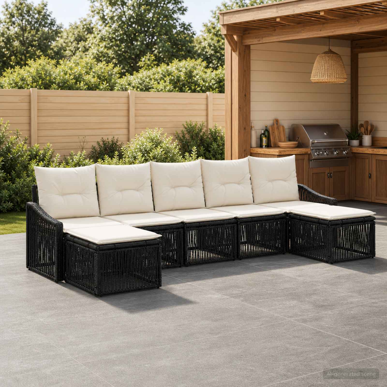 Set Divano da Giardino 7 pcs Nero polyrattan - immagine prodotto