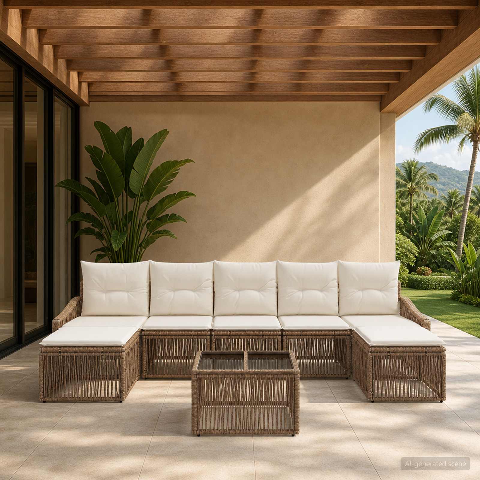 Tuinbankenset 8 pcs Beige poly rattan