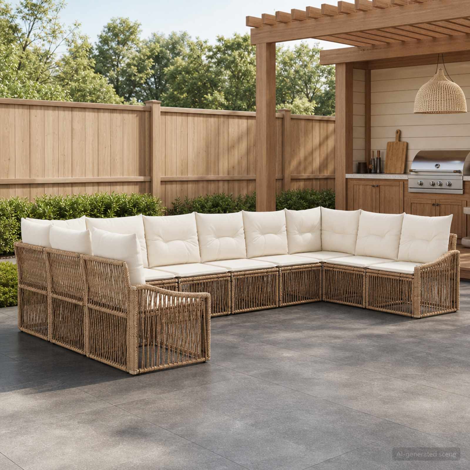 Tuinbankenset 10 pcs Beige poly rattan – afbeelding 1