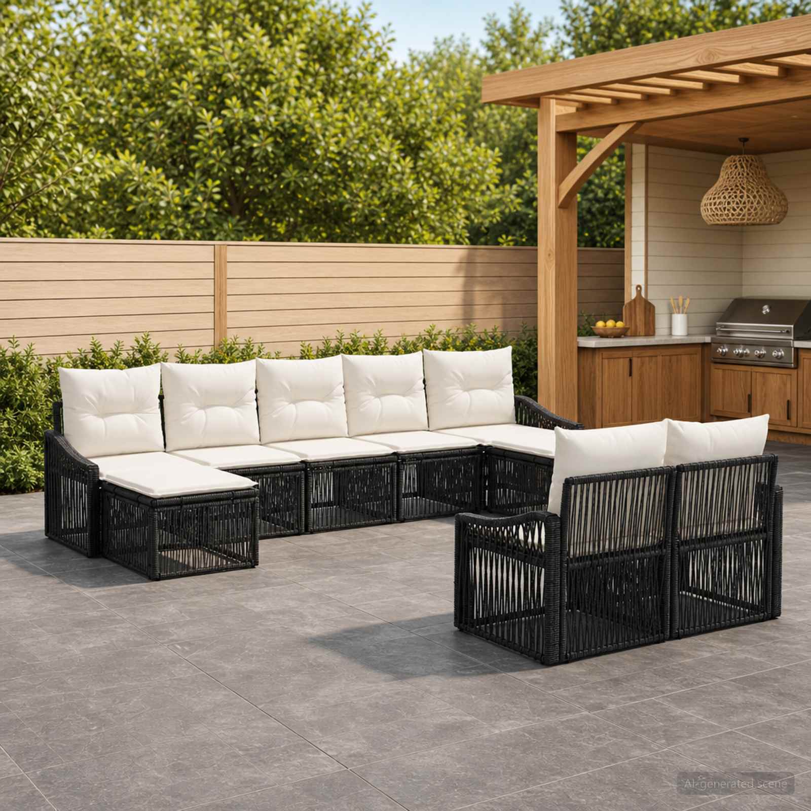 Tuinbankenset 9 pcs Zwart poly rattan – afbeelding 1
