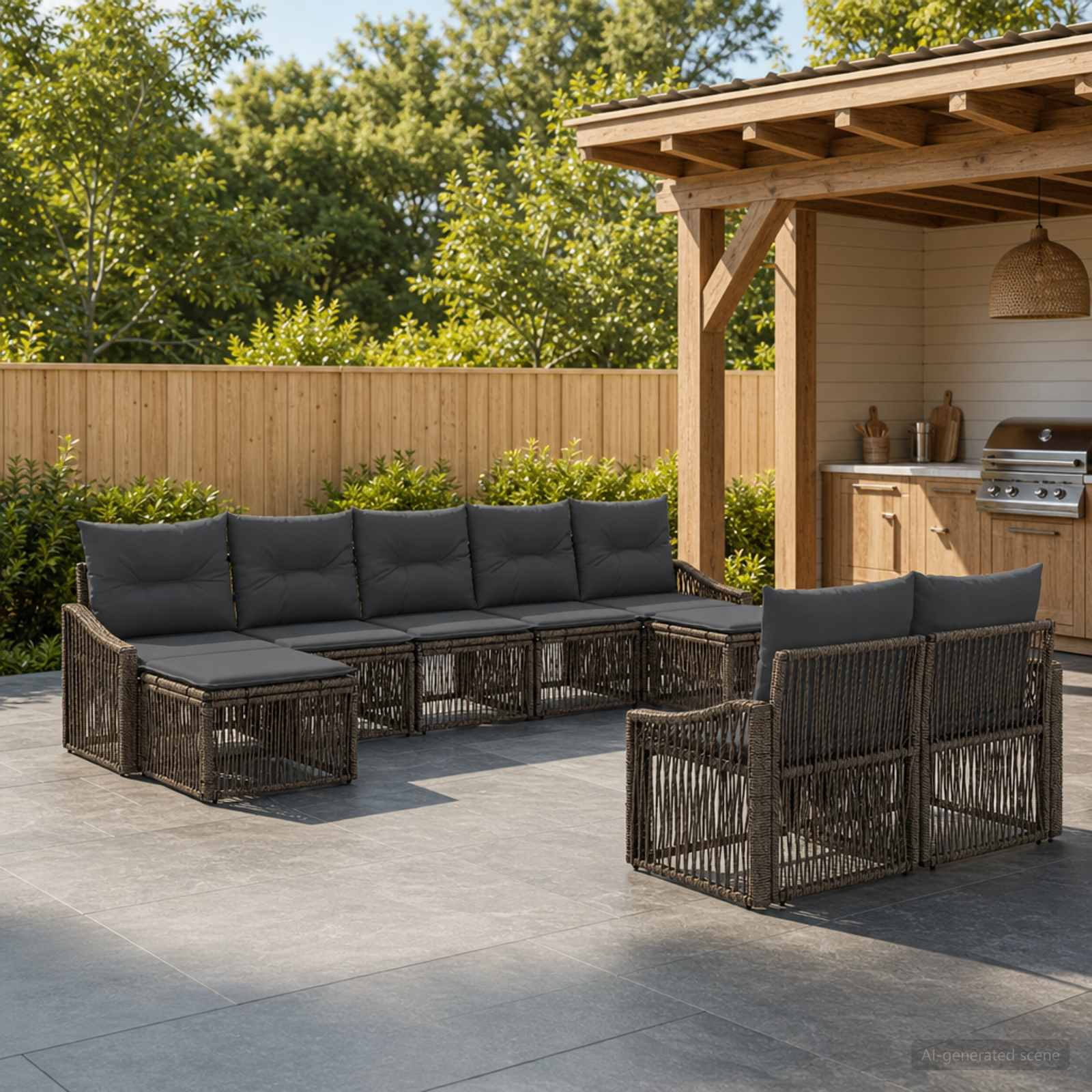 Tuinbankenset 9 pcs Grijs poly rattan – afbeelding 1