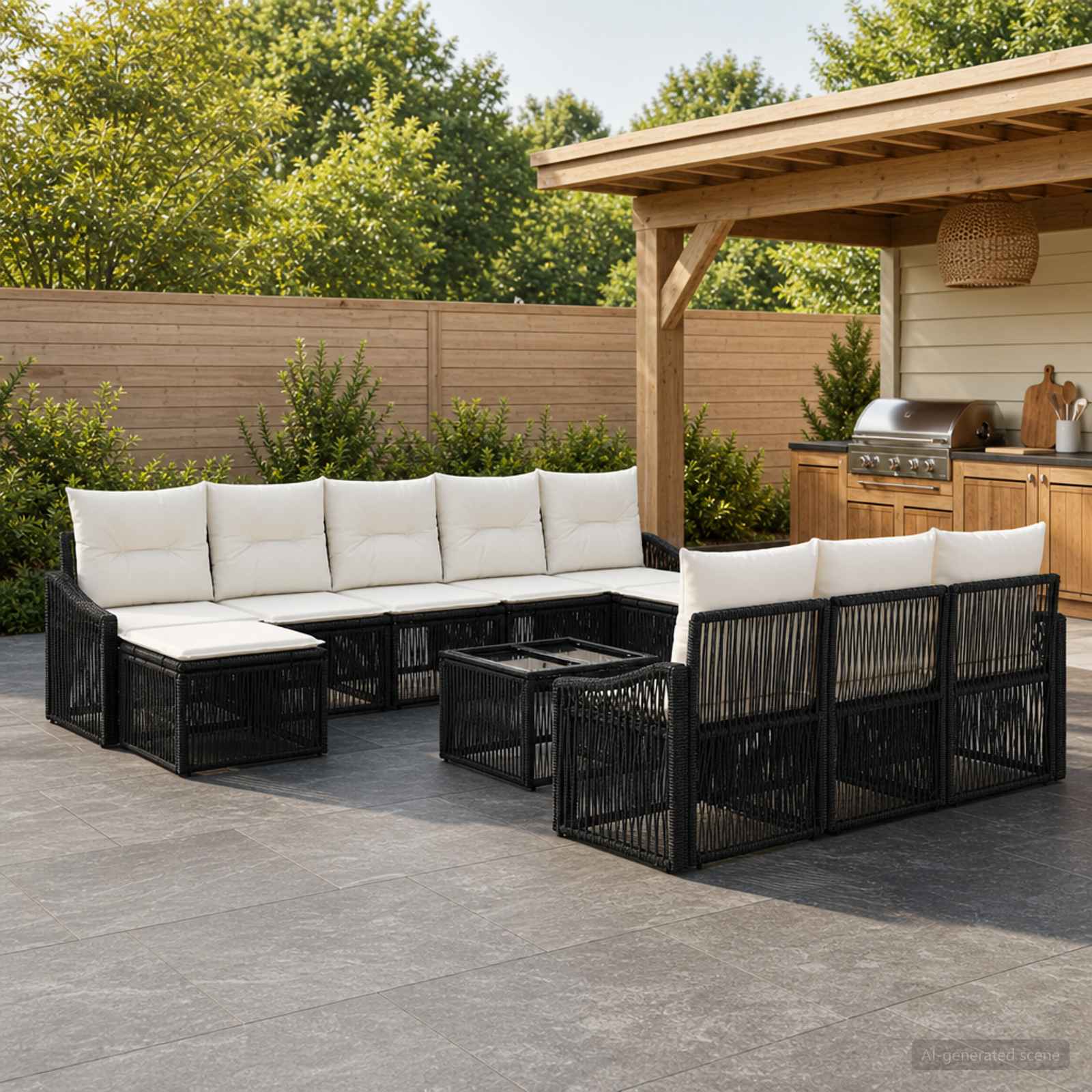 Tuinbankenset 11 pcs Zwart poly rattan – afbeelding 1