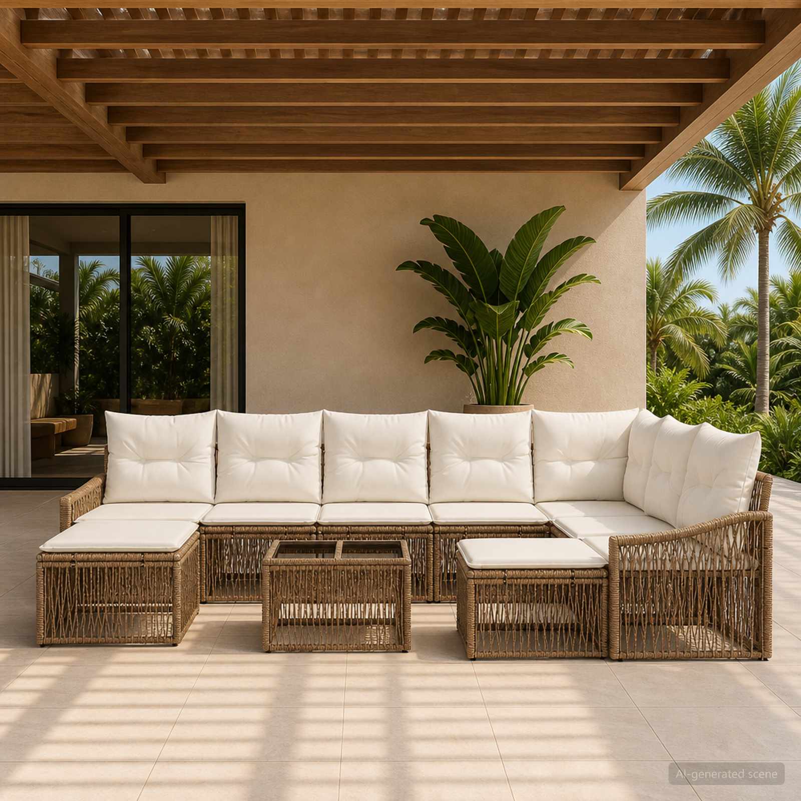 Tuinbankenset 10 pcs Beige poly rattan