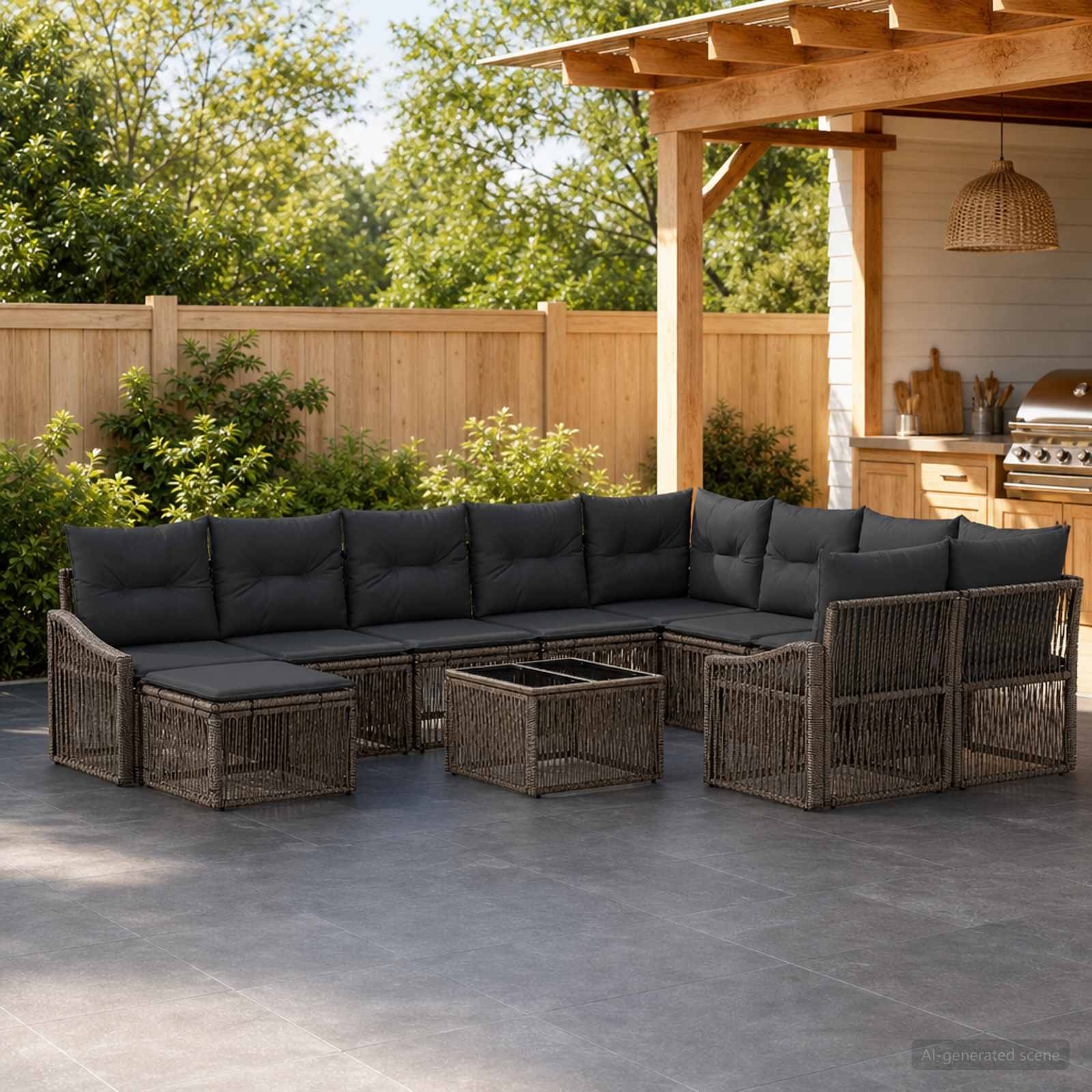 vidaXL Gartensofa-set 11 stk. Grau Poly-Rattan