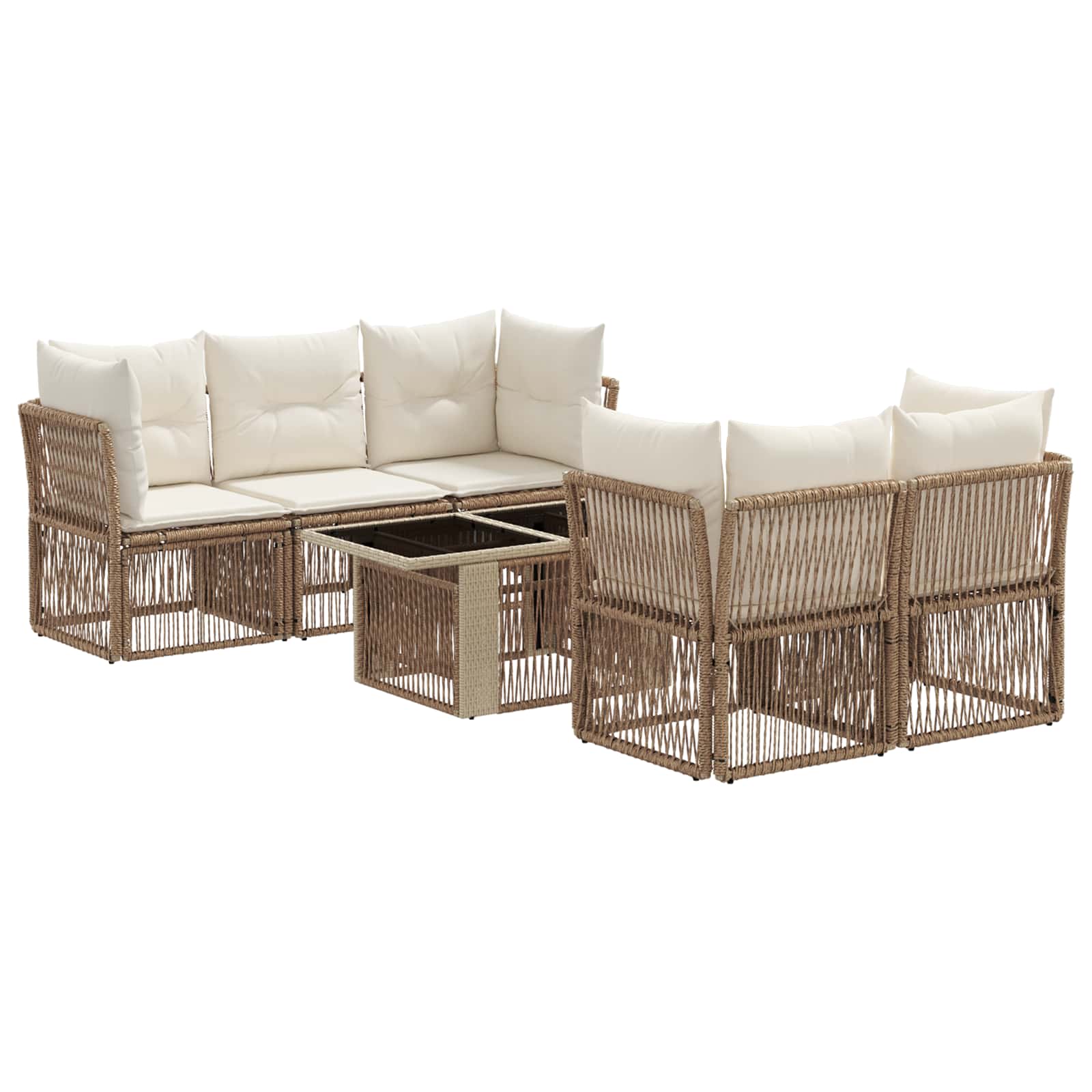 Tuinbankenset 6 st Beige poly rattan - Afbeelding 2