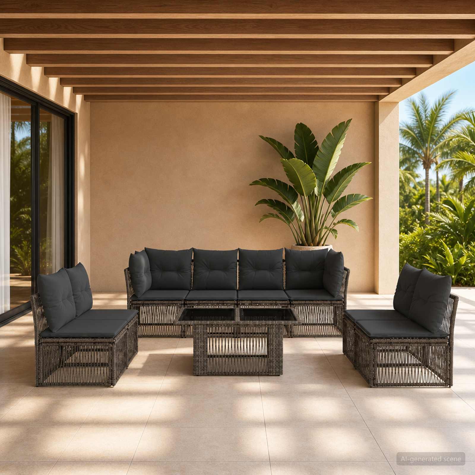 Tuinbankenset 9 st Grijs poly rattan