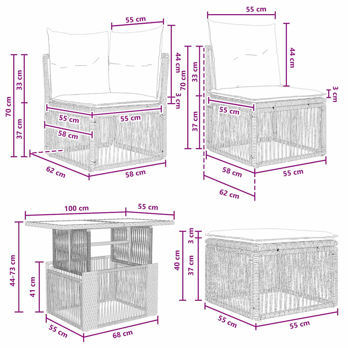 Havesofa Sæt 5 stk. polyrattan - Billede 11
