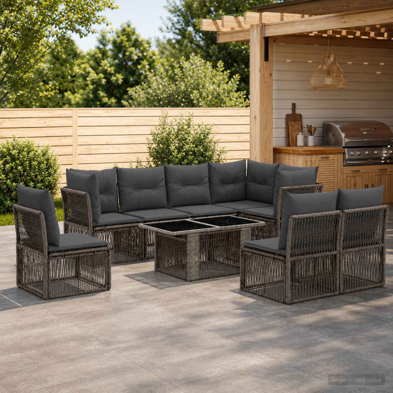 Tuinbankenset 9 st Grijs poly rattan
