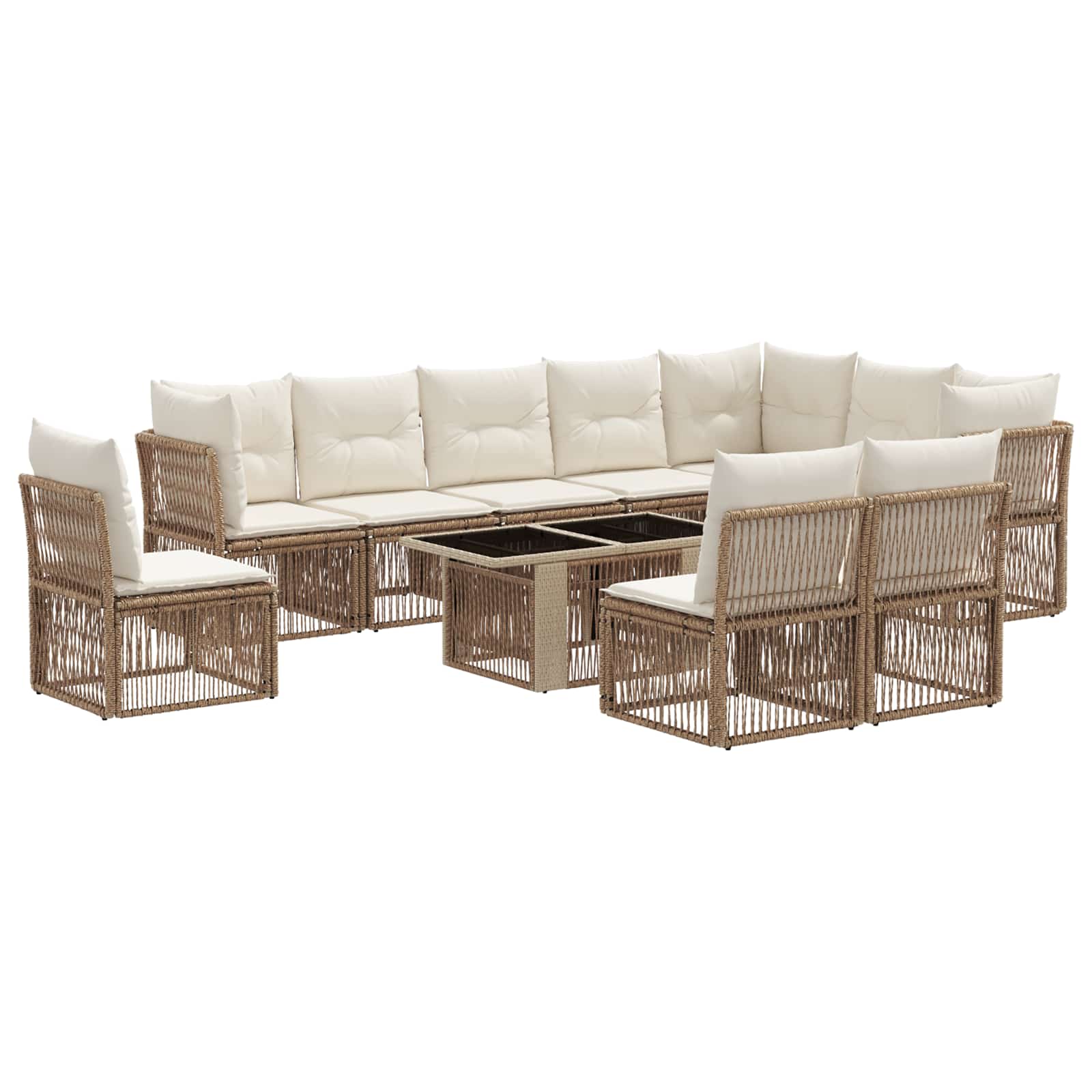 Tuinbankenset 11 st Beige poly rattan - Afbeelding 2