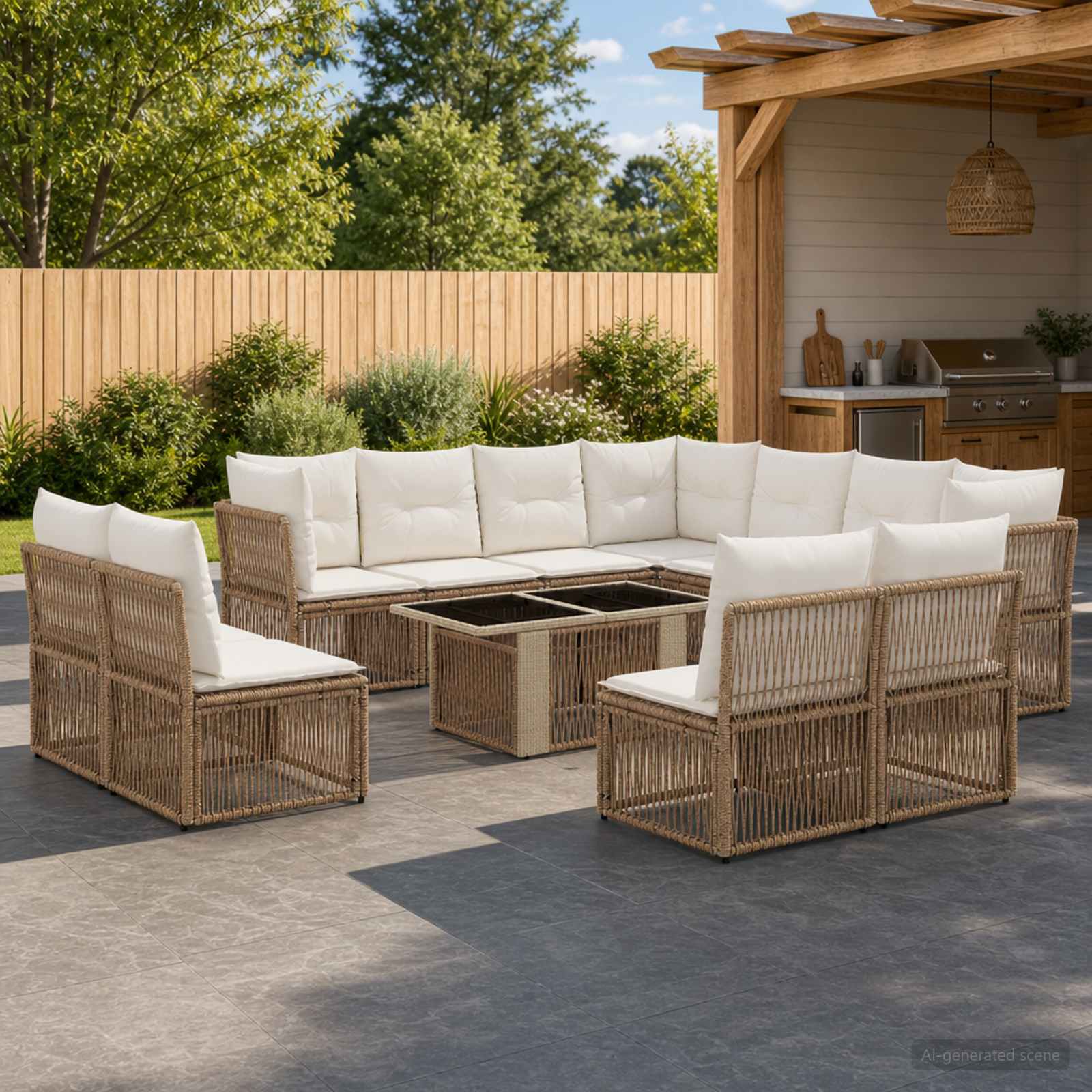 Tuinbankenset 12 st Beige poly rattan