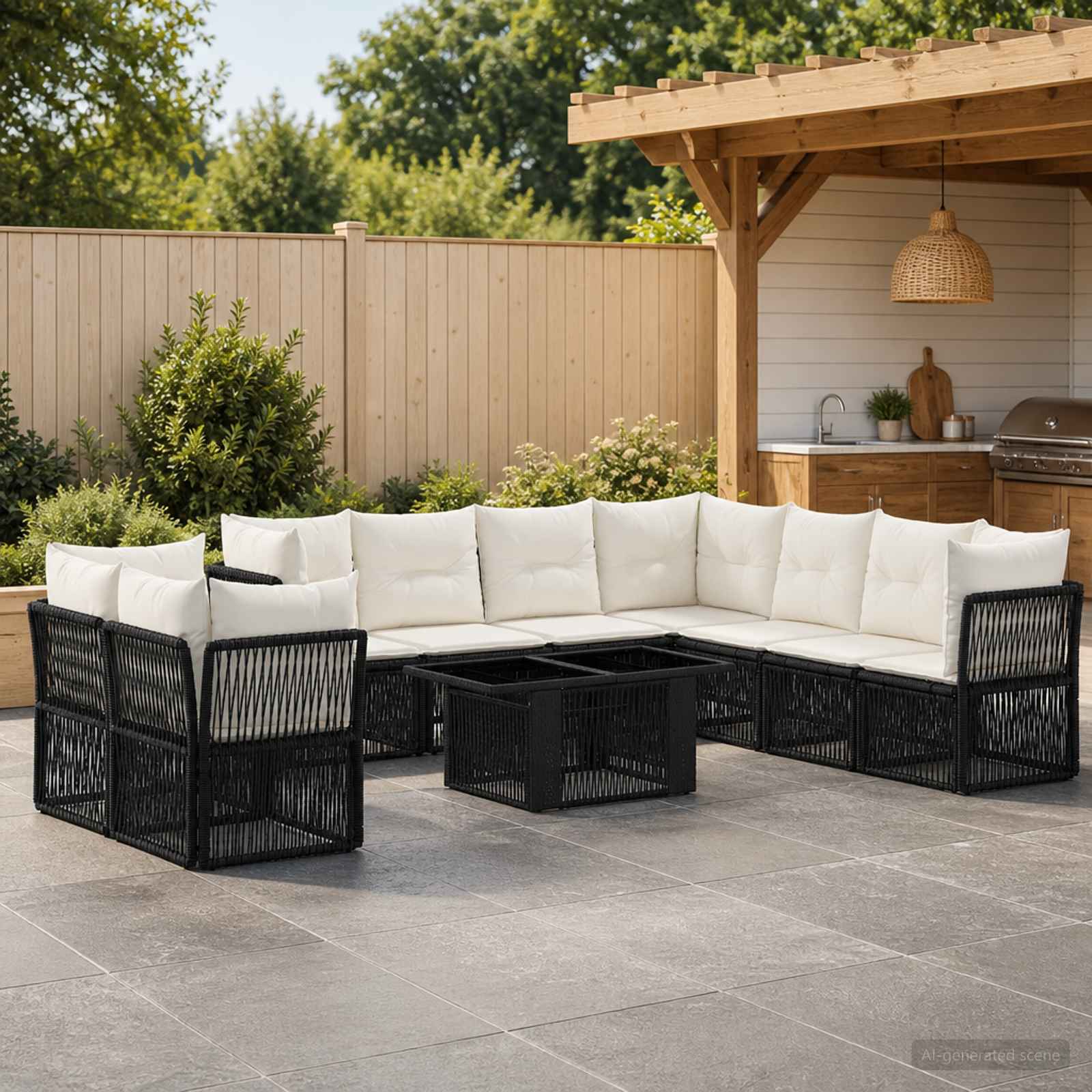 vidaXL Havesofa Sæt 10 stk. Sort 100 x 55 x 73 cm polyrattan